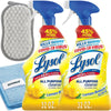 2 Lysol' All-Purpose Cleaner, Sanitizing and Disinfecting Spray, To Clean and Deodorize, Lemon Breeze Scent, 32oz - Bundled with MICROFIBER CLEANING CLOTH + SCRUBBING SPONGE